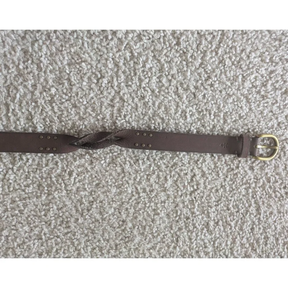 Frye Brown Genuine Leather Twist Side Detail Brass Studded Belt Sz XL